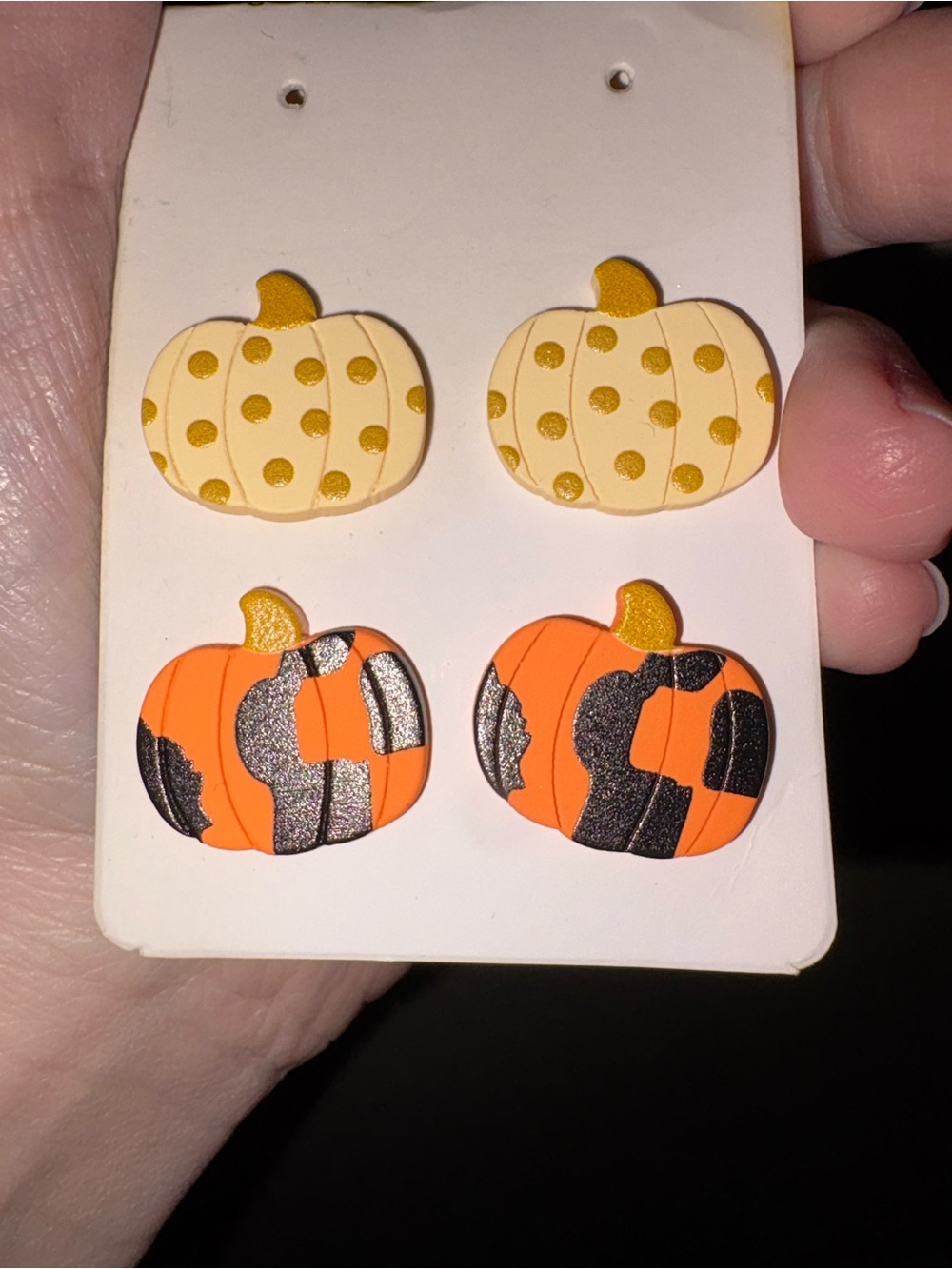 Kids Pumpkin Stud Earring Set - Orange and Cream with Gold Accents